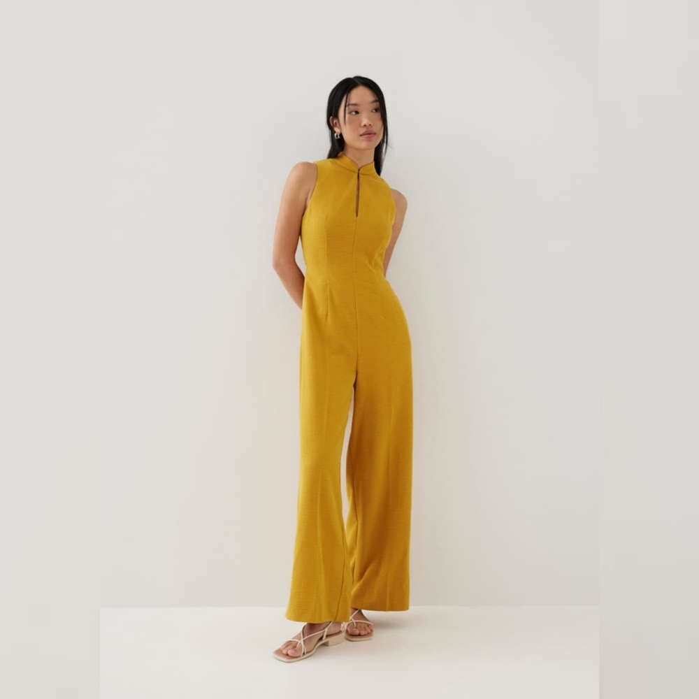 Love Bonito Mustard Mina Padded Tweed Mandarin Collar Jumpsuit